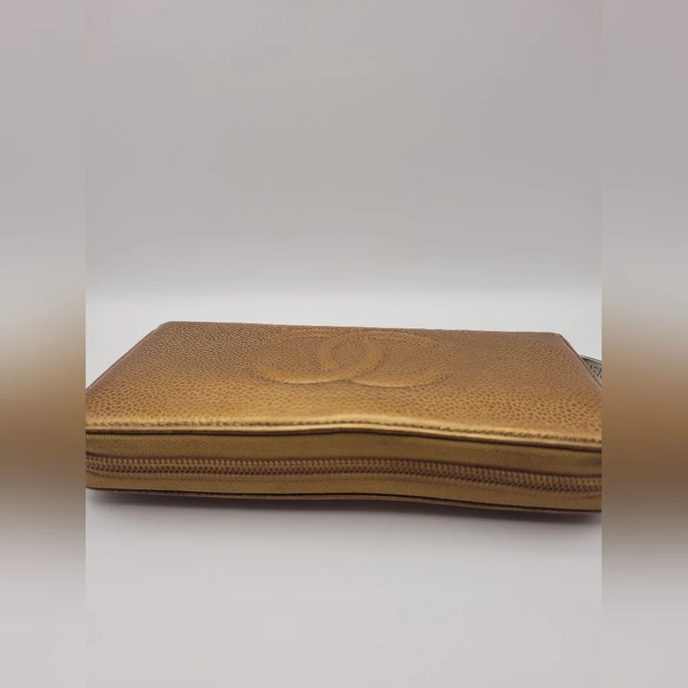 Chanel Bronze Caviar Leather Zip Around Wallet / Clutch